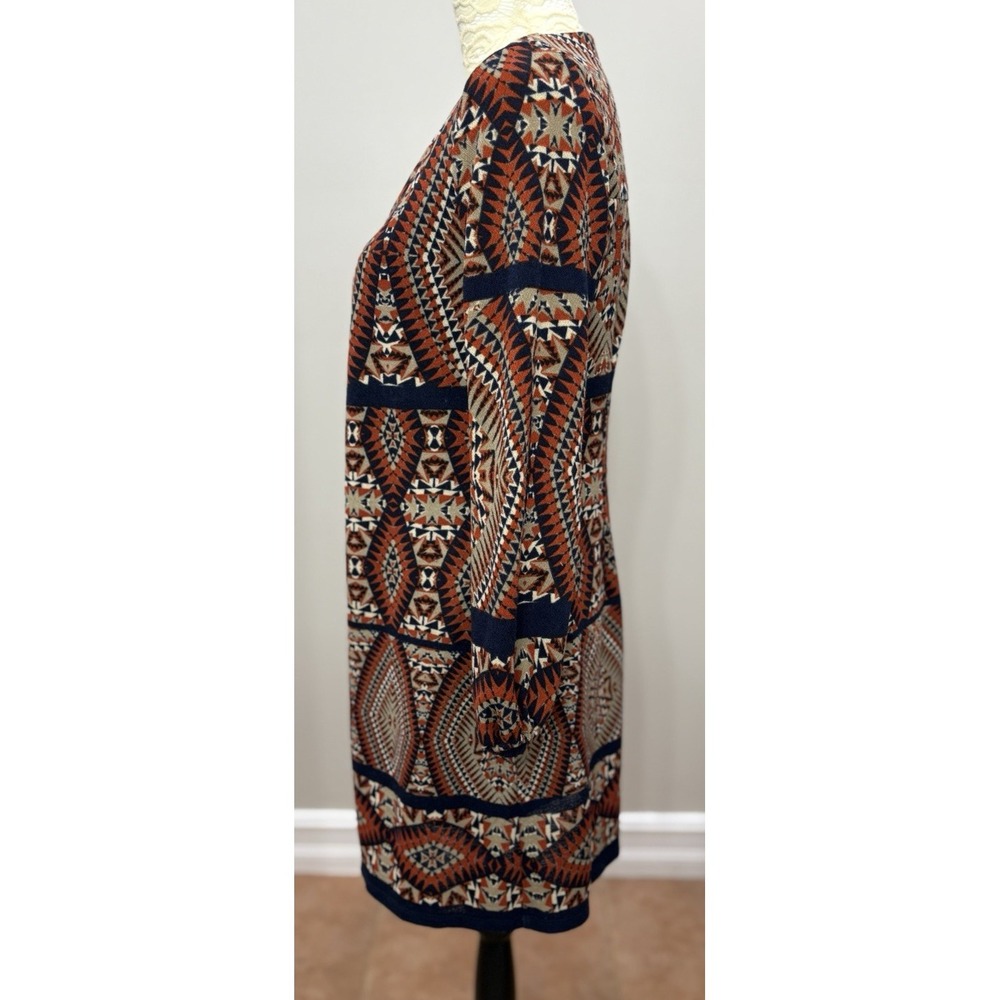 Signature Robbie Bee Petite Small Mini Dress 70's 80's Puff Sleeve Aztec Brown - Picture 2 of 10